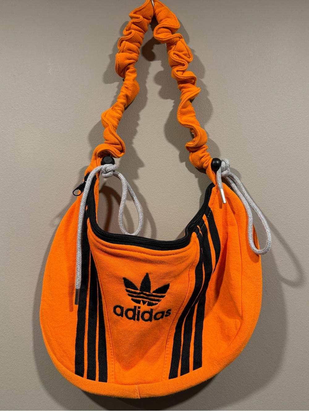 adidas inspired neon Orange Drawstring Shoulder rework Purse w/ Black Accents